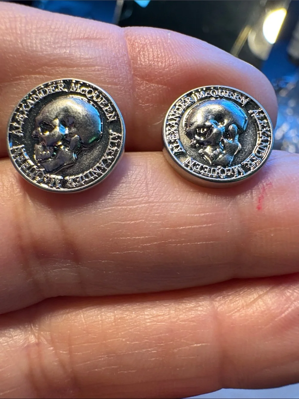 Alexander McQueen Silver Tone Skull Coin Cufflinks